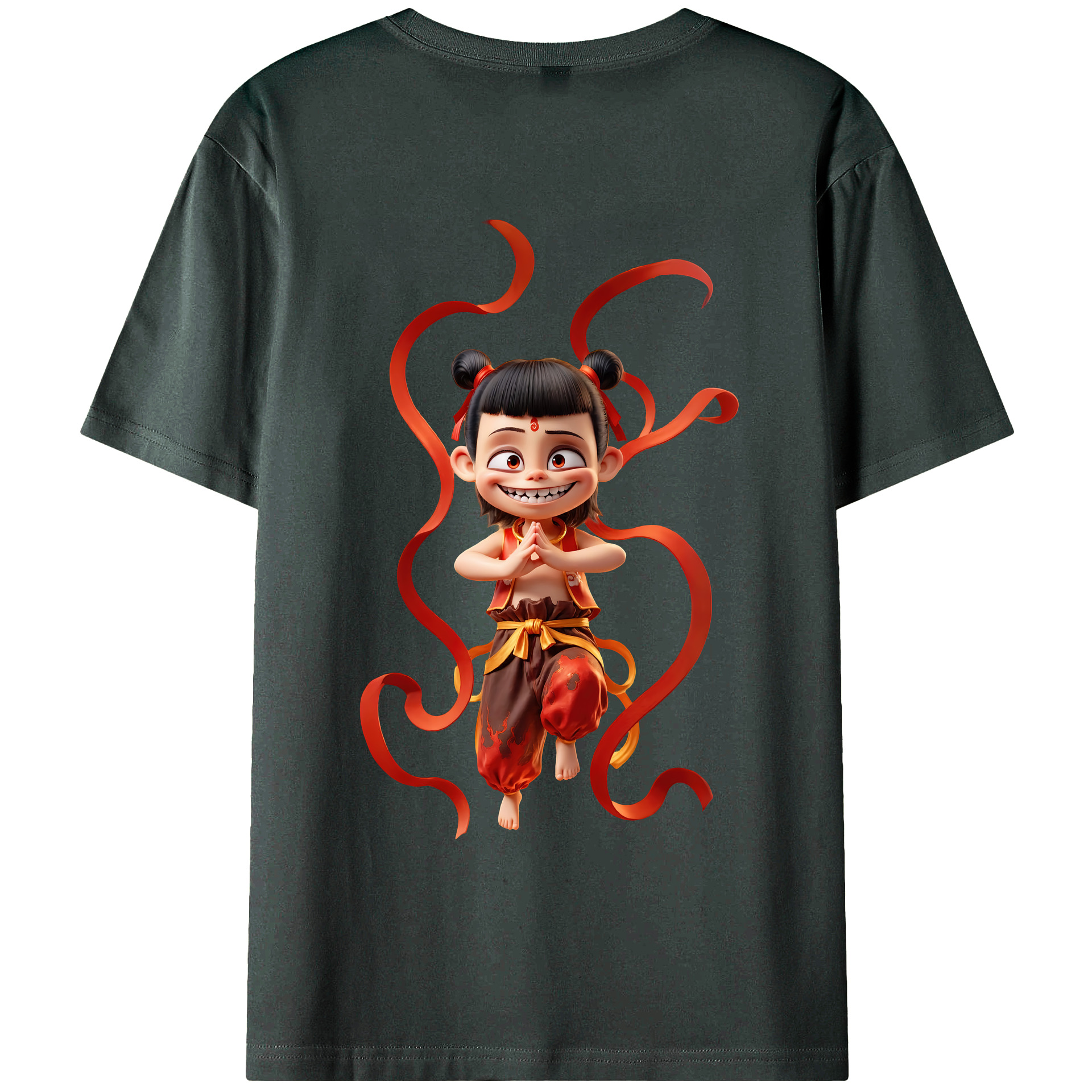 （画像用） Ne Zha 2 ナタ 魔童の大暴れ 綿100％ メンズ半袖Tシャツ（バックプリント） 通気性